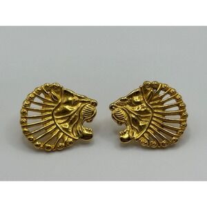 Vintage Metropolitan Museum of Art MMA Lion Gold Tone Pierced Earrings